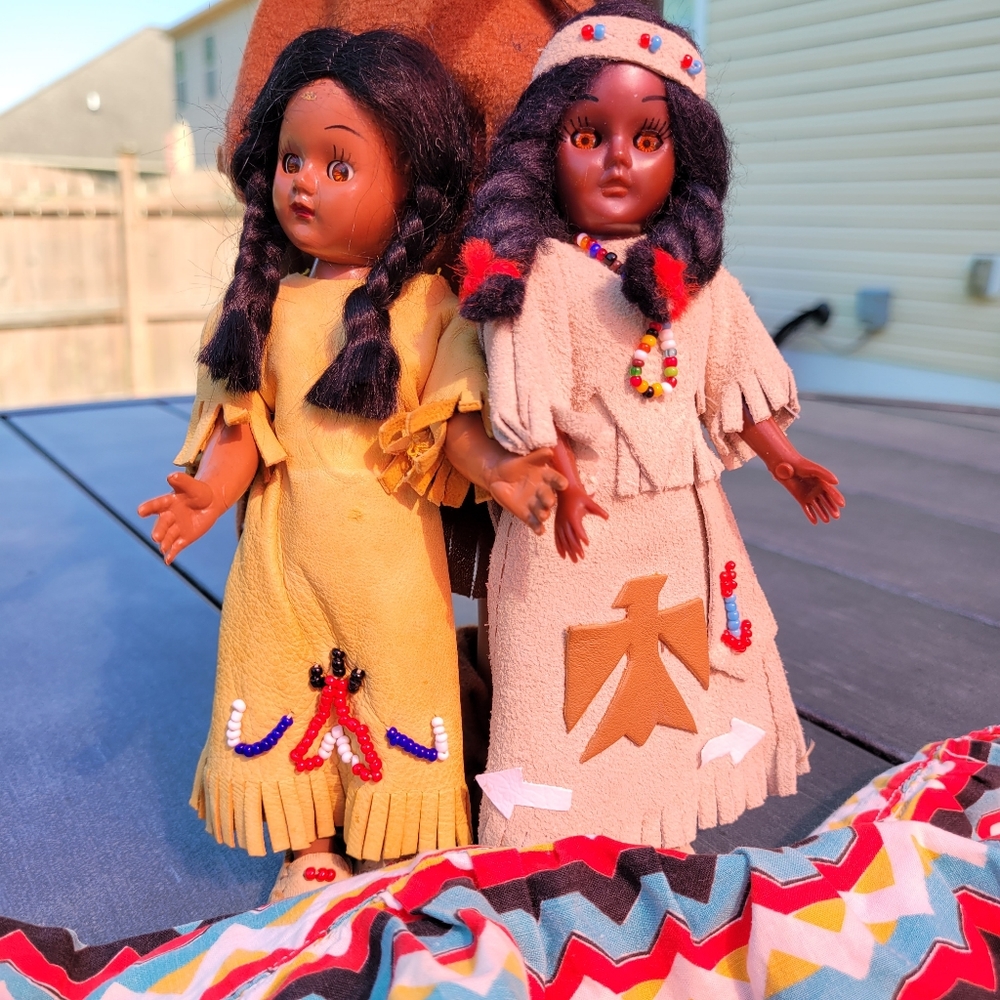 3 Dolls in Native American Attire ~ 2 Vintage ~ Beadwork ~ Southwestern Imagery